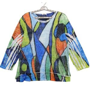 Jess &‎ Jane Abstract Geometric Print Layered Mesh Tunic Top 3X Overprint USA